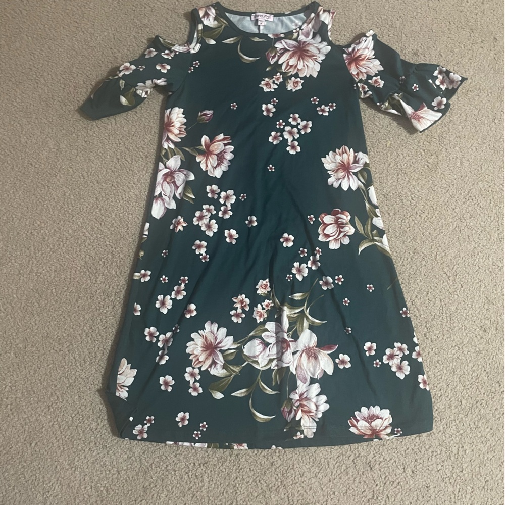 Floral Green Dress with Pink and White Flowers